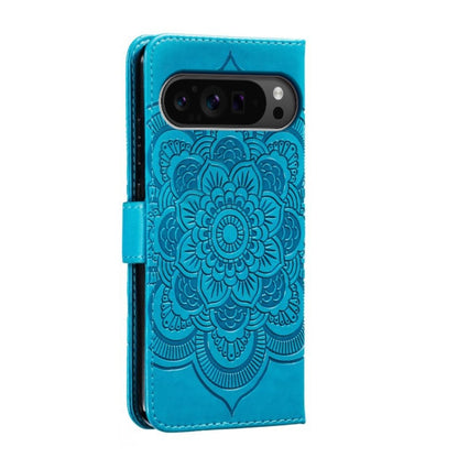 For Google Pixel 9 Pro Sun Mandala Embossing Pattern Phone Leather Case(Blue) by buy2fix