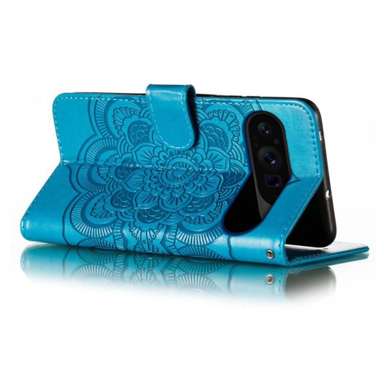 For Google Pixel 9 Pro Sun Mandala Embossing Pattern Phone Leather Case(Blue) by buy2fix