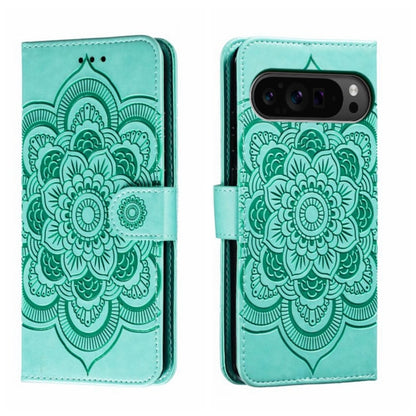 For Google Pixel 9 Pro Sun Mandala Embossing Pattern Phone Leather Case(Green) by buy2fix