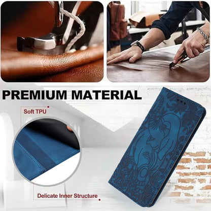 For iPhone 16 Pro Max Retro Elephant Embossed Leather Phone Case(Blue) by buy2fix