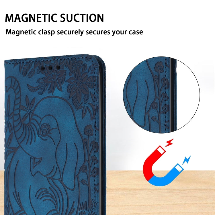 For iPhone 16 Pro Max Retro Elephant Embossed Leather Phone Case(Blue) by buy2fix