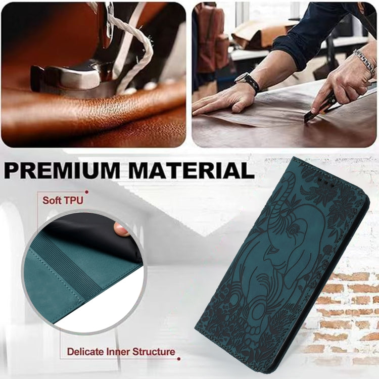 For iPhone 16 Pro Retro Elephant Embossed Leather Phone Case(Green) by buy2fix