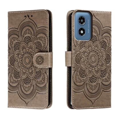 For Motorola Moto G Play 2024 Sun Mandala Embossing Pattern Phone Leather Case(Grey) by buy2fix