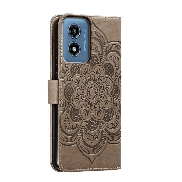 For Motorola Moto G Play 2024 Sun Mandala Embossing Pattern Phone Leather Case(Grey) by buy2fix