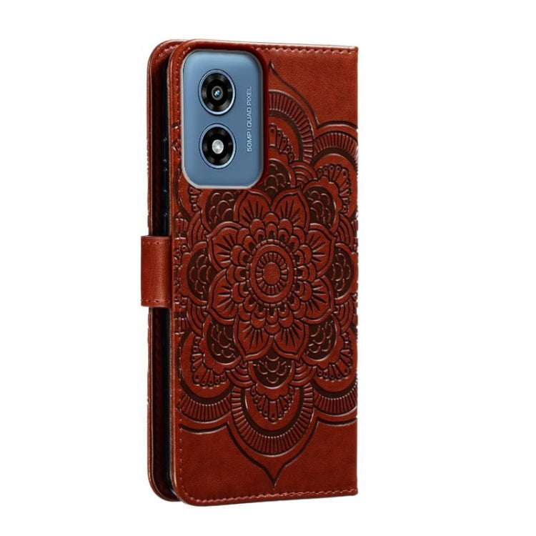 For Motorola Moto G Play 2024 Sun Mandala Embossing Pattern Phone Leather Case(Brown) by buy2fix