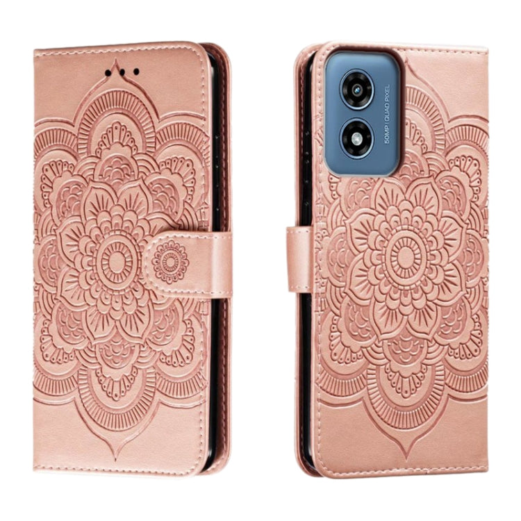 For Motorola Moto G Play 2024 Sun Mandala Embossing Pattern Phone Leather Case(Rose Gold) by buy2fix
