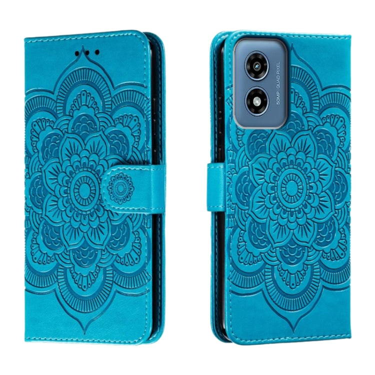 For Motorola Moto G Play 2024 Sun Mandala Embossing Pattern Phone Leather Case(Blue) by buy2fix