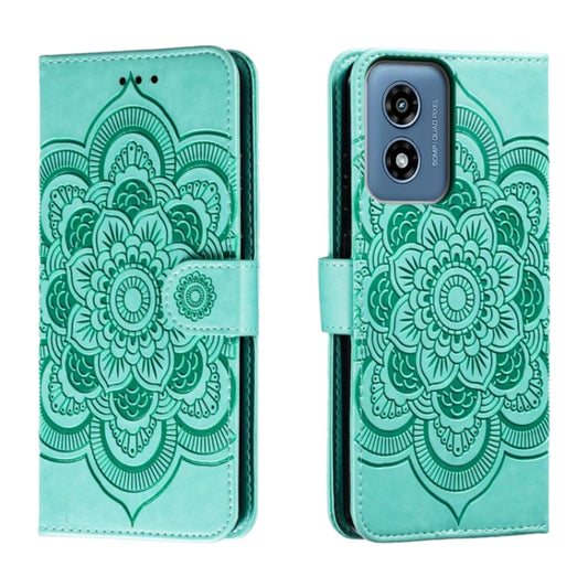 For Motorola Moto G Play 2024 Sun Mandala Embossing Pattern Phone Leather Case(Green) by buy2fix