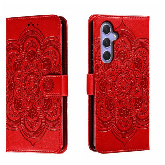 For Samsung Galaxy A55 Sun Mandala Embossing Pattern Phone Leather Case(Red) by buy2fix
