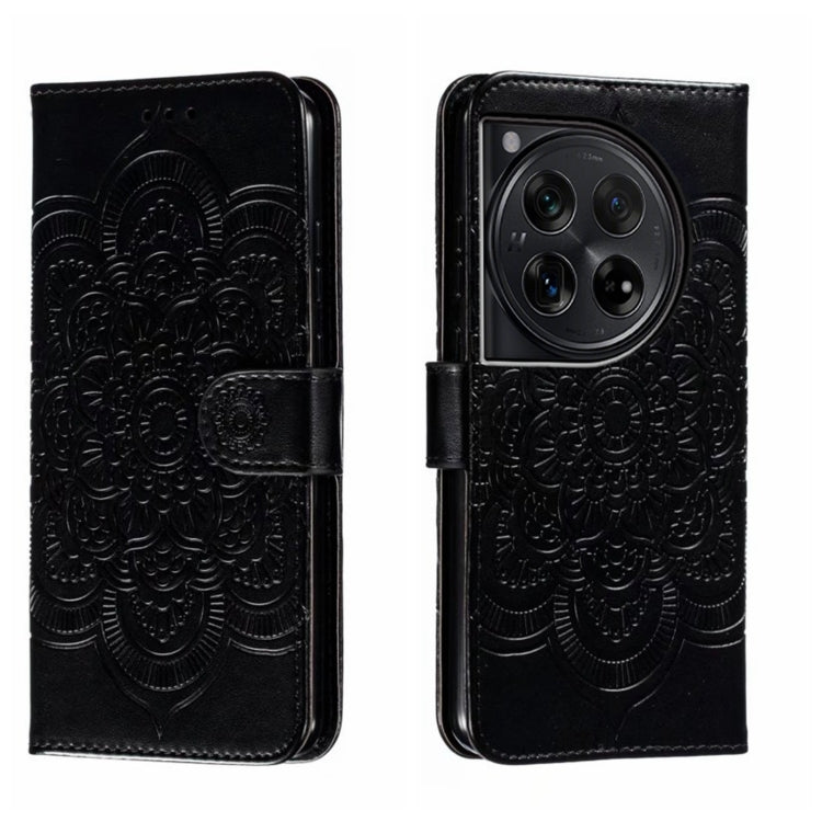 For OnePlus 12 Sun Mandala Embossing Pattern Phone Leather Case(Black) by buy2fix