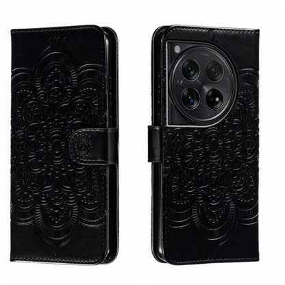 For OnePlus 12 Sun Mandala Embossing Pattern Phone Leather Case(Black) by buy2fix