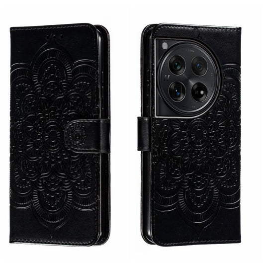 For OnePlus 12 Sun Mandala Embossing Pattern Phone Leather Case(Black) by buy2fix