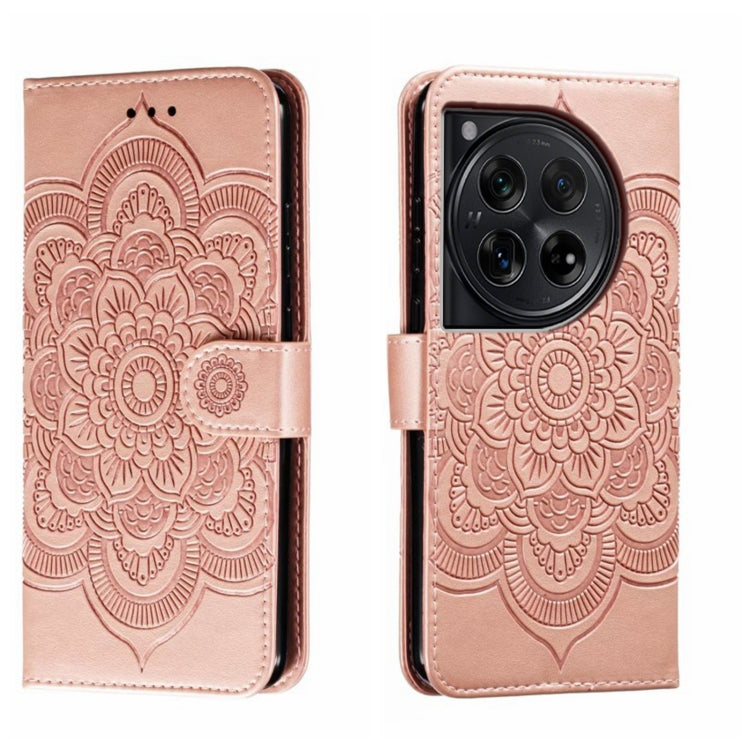 For OnePlus 12 Sun Mandala Embossing Pattern Phone Leather Case(Rose Gold) by buy2fix