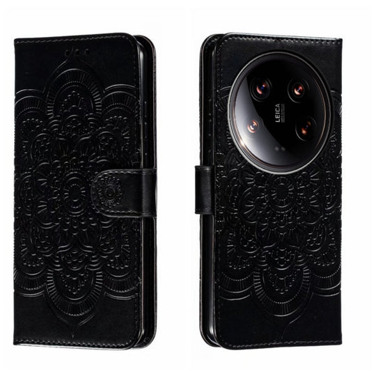 For Xiaomi 14 Ultra Sun Mandala Embossing Pattern Phone Leather Case(Black)