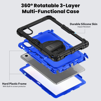 For Lenovo Xiaoxin Pad 2024 / 2025 Silicone Hybrid PC Tablet Case with Shoulder Strap(Black Dark Blue PC) - Lenovo by buy2fix | Online Shopping UK | buy2fix