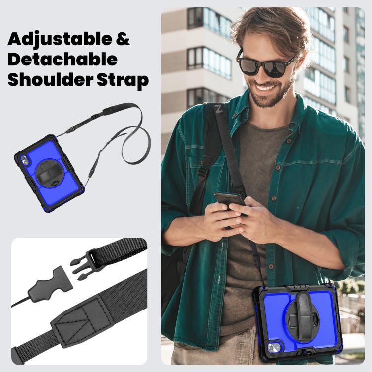 For Lenovo Xiaoxin Pad 2024 / 2025 Silicone Hybrid PC Tablet Case with Shoulder Strap(Black Dark Blue PC) - Lenovo by buy2fix | Online Shopping UK | buy2fix