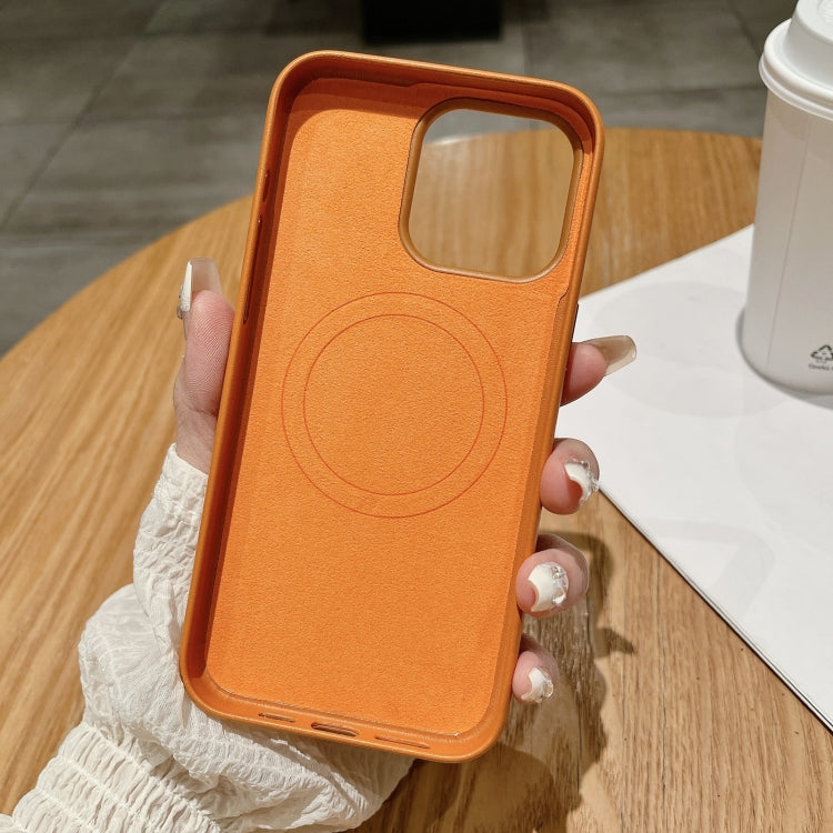 For iPhone 13 Pro Max Pure Color Leather Magsafe Magnetic Phone Case(Orange) by buy2fix