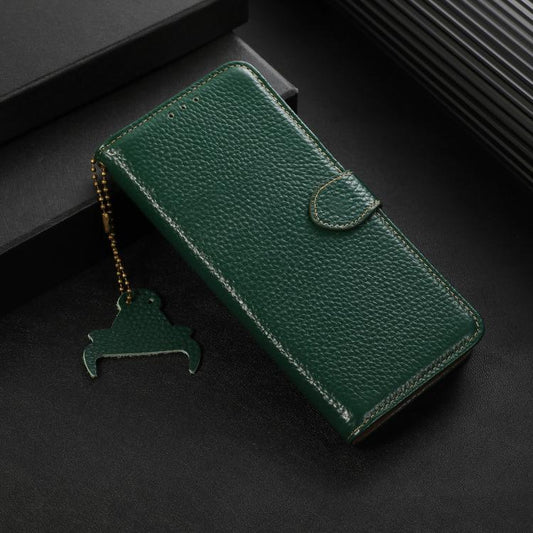 For OnePlus Ace 5 / 13R 5G Genuine Leather Litchi Texture RFID Leather Phone Case(Green) - Ace 5 Cases by buy2fix | Online Shopping UK | buy2fix