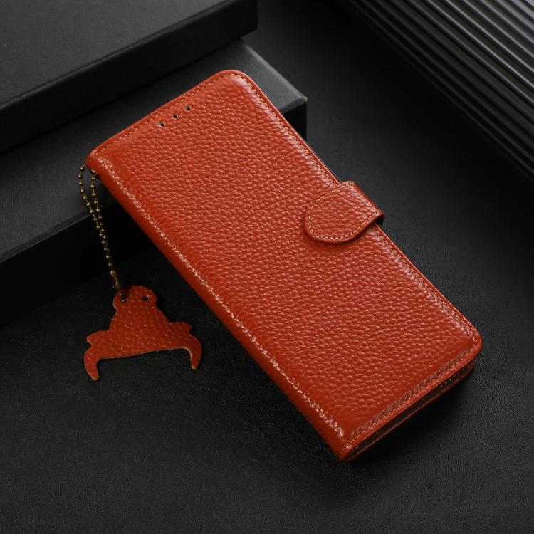 For OnePlus Ace 5 / 13R 5G Genuine Leather Litchi Texture RFID Leather Phone Case(Coffee) - OnePlus Cases by buy2fix | Online Shopping UK | buy2fix