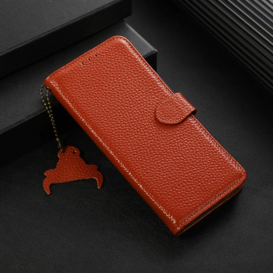 For OnePlus Ace 5 / 13R 5G Genuine Leather Litchi Texture RFID Leather Phone Case(Coffee) - OnePlus Cases by buy2fix | Online Shopping UK | buy2fix