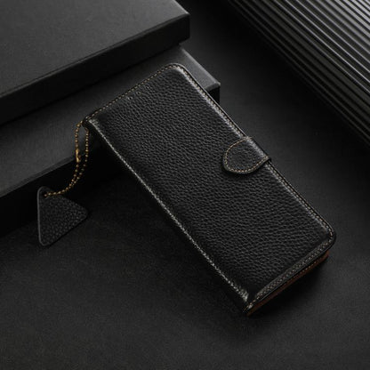 For OnePlus Ace 5 / 13R 5G Genuine Leather Litchi Texture RFID Leather Phone Case(Black) - OnePlus Cases by buy2fix | Online Shopping UK | buy2fix
