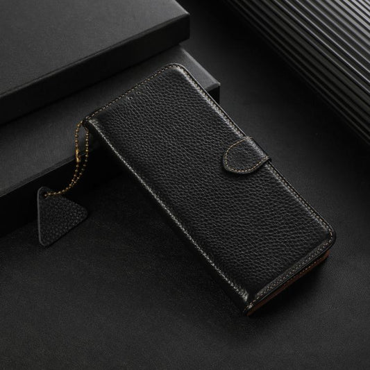 For OnePlus Ace 5 / 13R 5G Genuine Leather Litchi Texture RFID Leather Phone Case(Black) - OnePlus Cases by buy2fix | Online Shopping UK | buy2fix