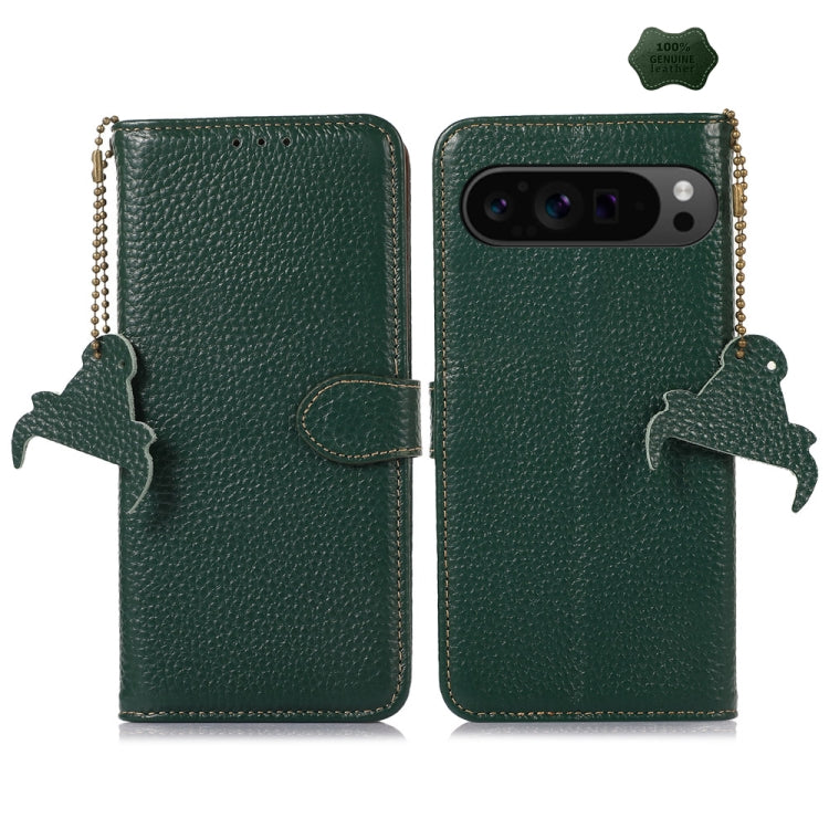 For Google Pixel 10 Pro / 9 Pro Genuine Leather Litchi Texture RFID Leather Phone Case(Green) - Google Cases by buy2fix | Online Shopping UK | buy2fix