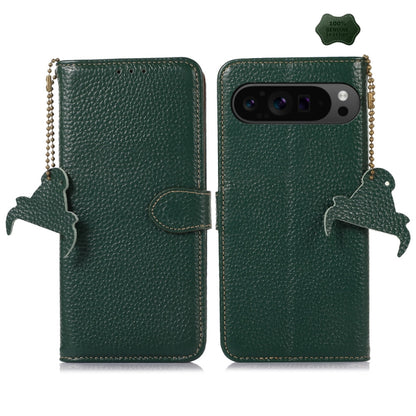 For Google Pixel 10 Pro / 9 Pro Genuine Leather Litchi Texture RFID Leather Phone Case(Green) - Google Cases by buy2fix | Online Shopping UK | buy2fix