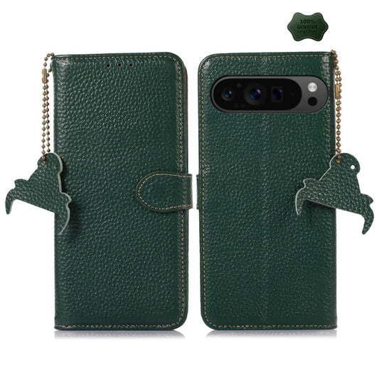 For Google Pixel 10 Pro / 9 Pro Genuine Leather Litchi Texture RFID Leather Phone Case(Green) - Google Cases by buy2fix | Online Shopping UK | buy2fix