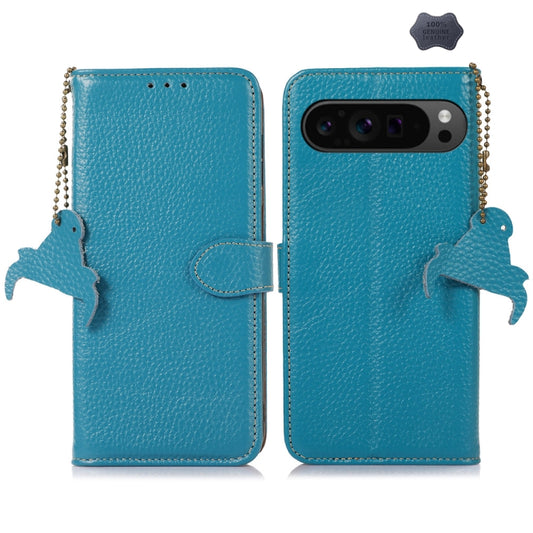 For Google Pixel 10 Pro / 9 Pro Genuine Leather Litchi Texture RFID Leather Phone Case(Blue) by buy2fix