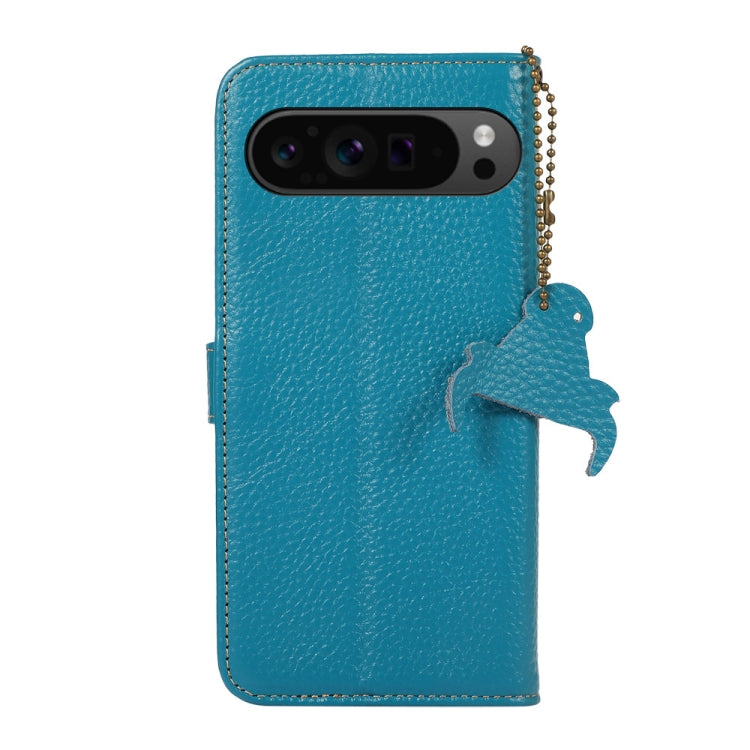 For Google Pixel 10 Pro / 9 Pro Genuine Leather Litchi Texture RFID Leather Phone Case(Blue) by buy2fix