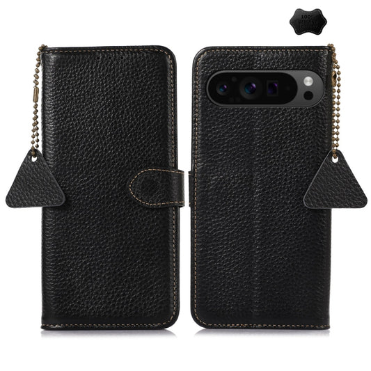 For Google Pixel 10 Pro / 9 Pro Genuine Leather Litchi Texture RFID Leather Phone Case(Black) by buy2fix