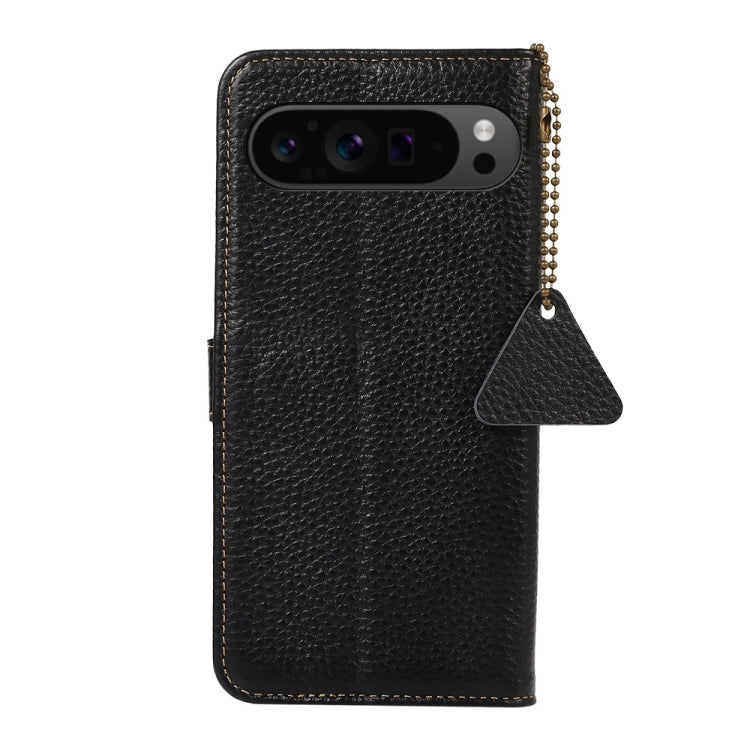 For Google Pixel 10 Pro / 9 Pro Genuine Leather Litchi Texture RFID Leather Phone Case(Black) by buy2fix