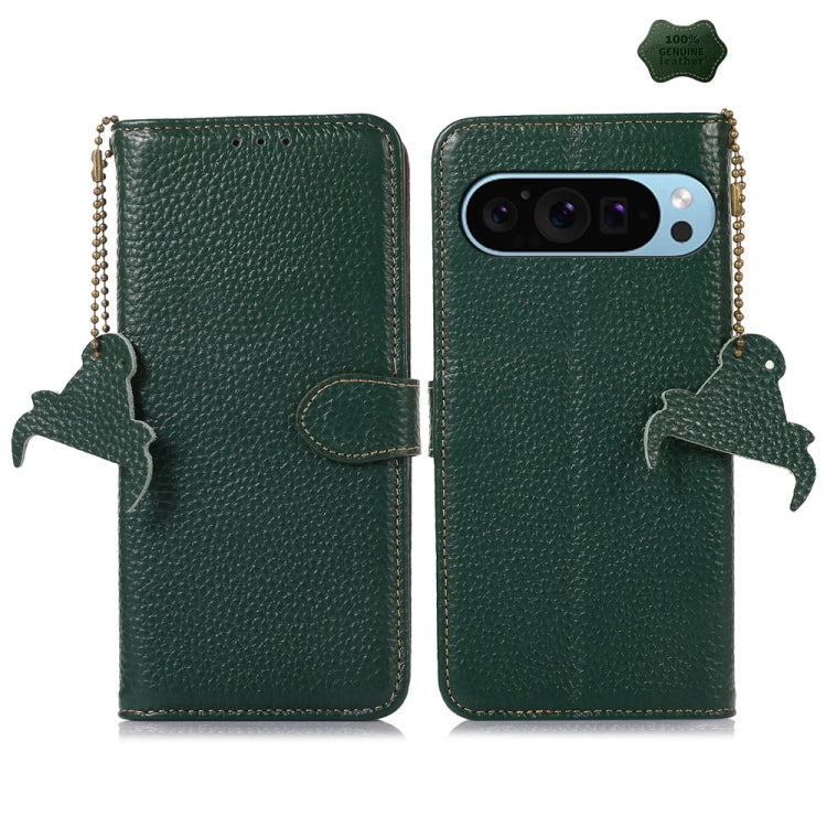 For Google Pixel 10 / 9 Genuine Leather Litchi Texture RFID Leather Phone Case(Green) by buy2fix