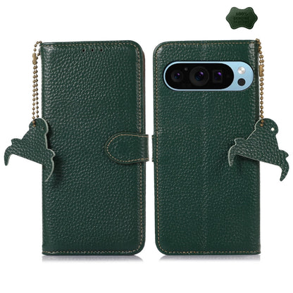 For Google Pixel 10 / 9 Genuine Leather Litchi Texture RFID Leather Phone Case(Green) by buy2fix