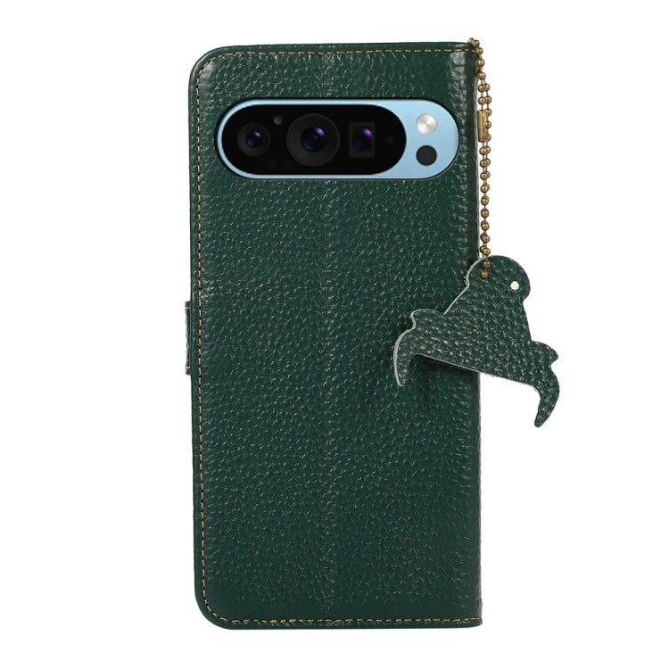 For Google Pixel 10 / 9 Genuine Leather Litchi Texture RFID Leather Phone Case(Green) by buy2fix