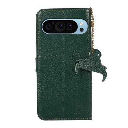 For Google Pixel 10 / 9 Genuine Leather Litchi Texture RFID Leather Phone Case(Green) by buy2fix