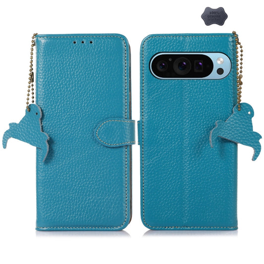 For Google Pixel 10 / 9 Genuine Leather Litchi Texture RFID Leather Phone Case(Blue) by buy2fix