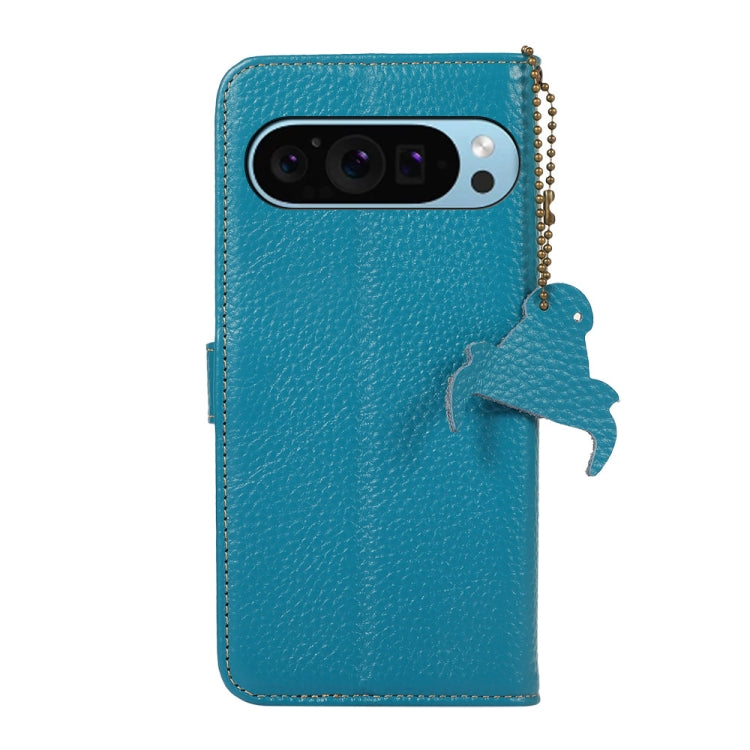 For Google Pixel 10 / 9 Genuine Leather Litchi Texture RFID Leather Phone Case(Blue) by buy2fix