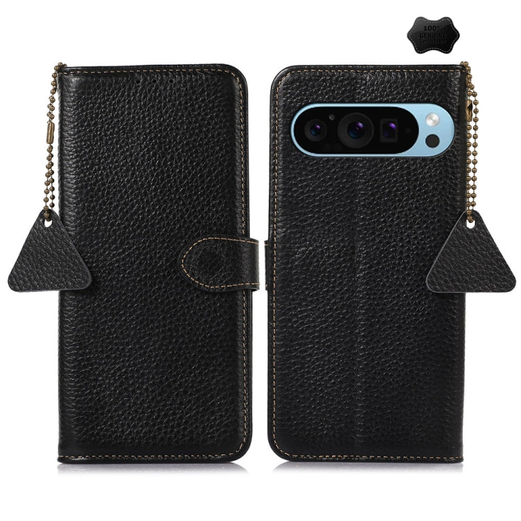For Google Pixel 10 / 9 Genuine Leather Litchi Texture RFID Leather Phone Case(Black) by buy2fix