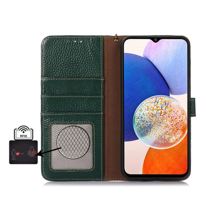 For Google Pixel 9a Genuine Leather Litchi Texture RFID Leather Phone Case(Green) - Google Cases by buy2fix | Online Shopping UK | buy2fix