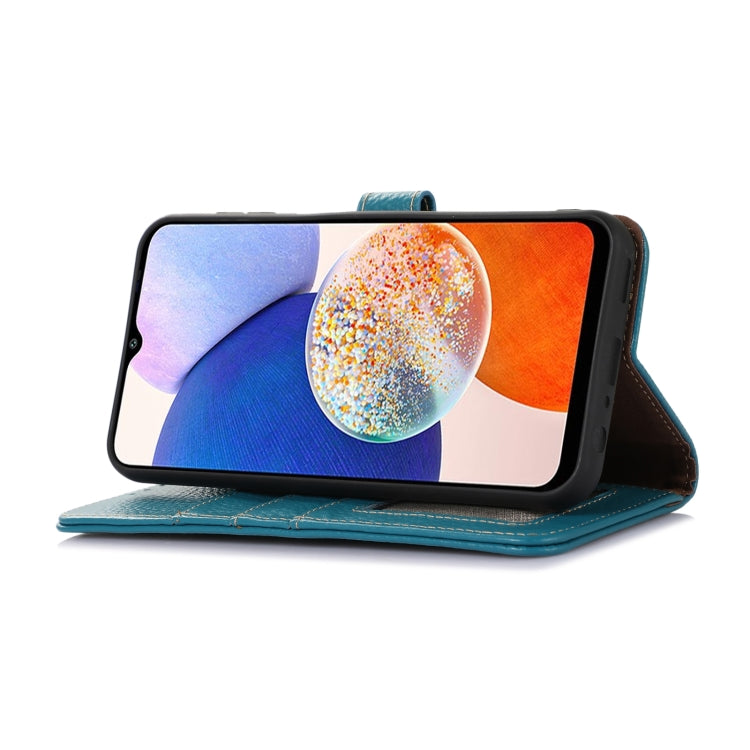 For Google Pixel 9a Genuine Leather Litchi Texture RFID Leather Phone Case(Blue) - Google Cases by buy2fix | Online Shopping UK | buy2fix