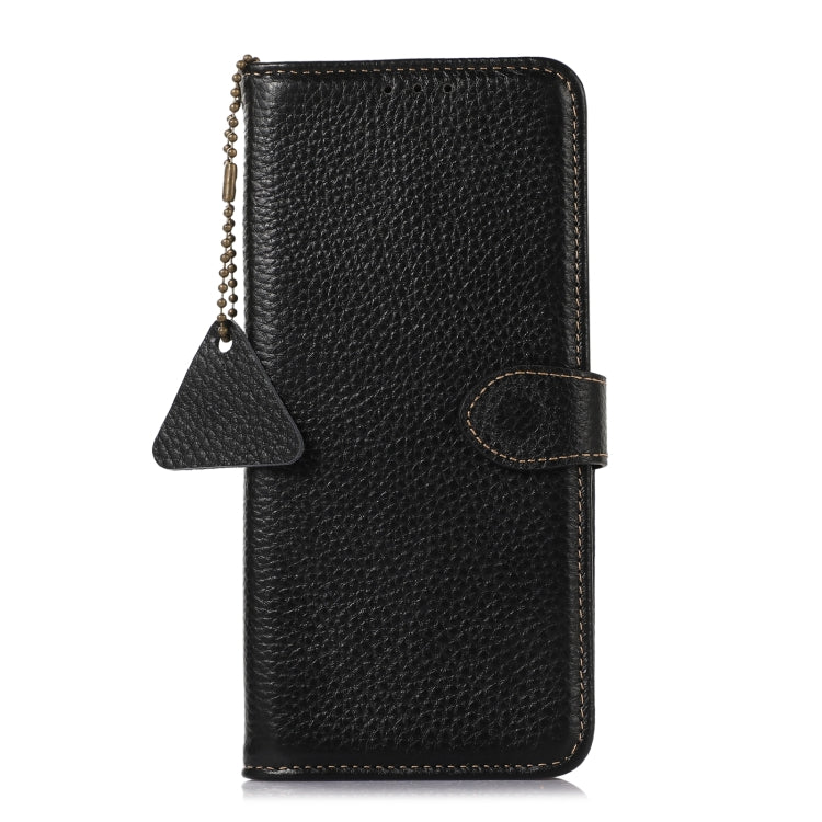 For Google Pixel 9a Genuine Leather Litchi Texture RFID Leather Phone Case(Black) - Google Cases by buy2fix | Online Shopping UK | buy2fix