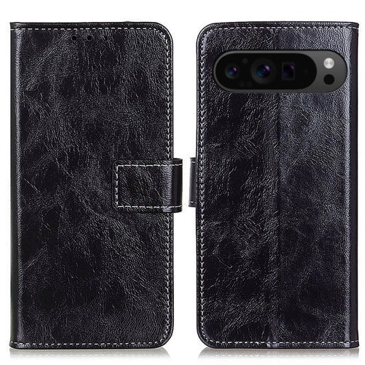 For Google Pixel 10 Pro / 9 Pro Retro Crazy Horse Texture Flip Leather Phone Case(Black) - Google Cases by buy2fix | Online Shopping UK | buy2fix