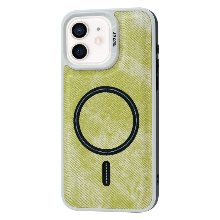 For iPhone 12 Contrast Color Denim MagSafe Magnetic Phone Case(Yellow Green) by buy2fix