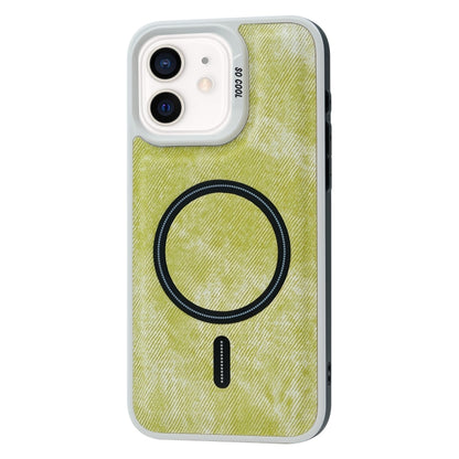 For iPhone 12 Contrast Color Denim MagSafe Magnetic Phone Case(Yellow Green) by buy2fix