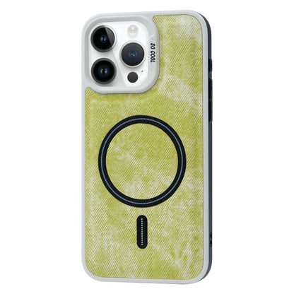 For iPhone 12 Pro Max Contrast Color Denim MagSafe Magnetic Phone Case(Yellow Green) by buy2fix