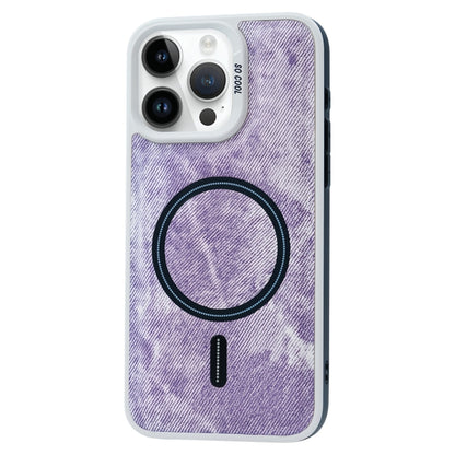 For iPhone 13 Pro Max Contrast Color Denim MagSafe Magnetic Phone Case(Pink Purple) by buy2fix