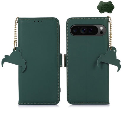 For Google Pixel 10 Pro / 9 Pro Genuine Leather Magnetic RFID Leather Phone Case(Green) - Google Cases by buy2fix | Online Shopping UK | buy2fix