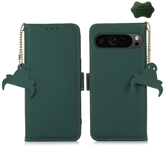 For Google Pixel 10 Pro / 9 Pro Genuine Leather Magnetic RFID Leather Phone Case(Green) - Google Cases by buy2fix | Online Shopping UK | buy2fix